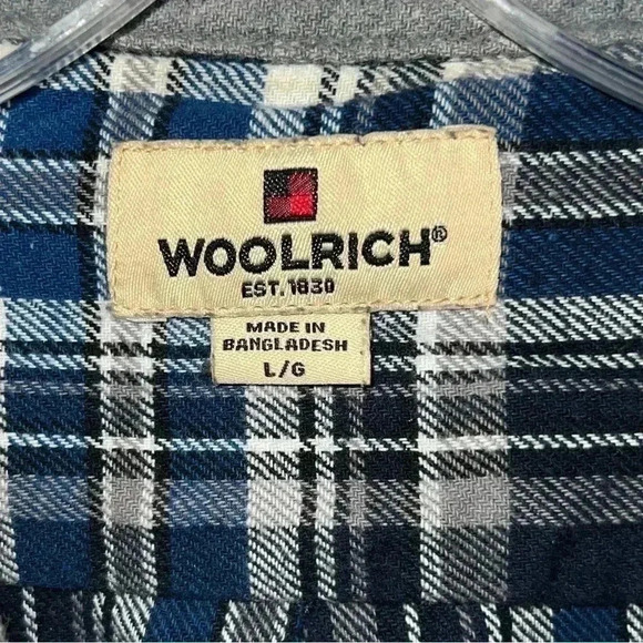 Vintage Woolrich Plaid Flannel Shirt in classic blue, white, black, and gray. - Picture 3 of 8